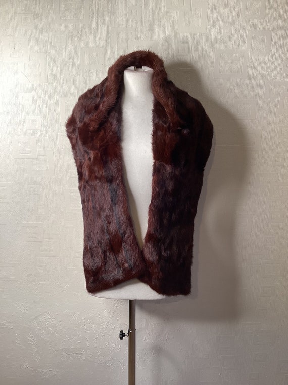 Vintage Red Brown Genuine Fur Stole wrap Dark stri