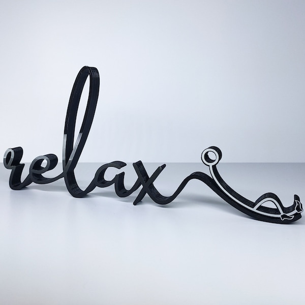 3D printed word relax sign decor, freestanding sign funny desk decor. Aesthetic room decor, birthday gift idea. Unique tabletop art decor