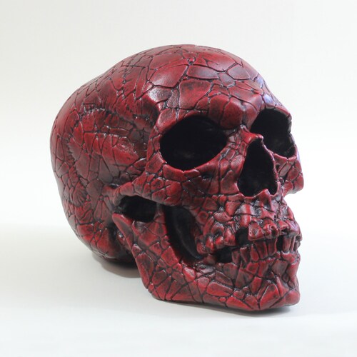 Red shops Skull Sculpture with Crackle Design Life-Size