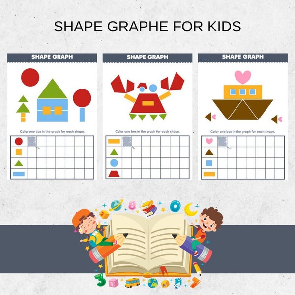 Shape graphe for kids. Educational paper game. Activity for children. Printable 10 pages.