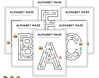Alphabet Maze Game. Activity For Kids. Printable 26 page.