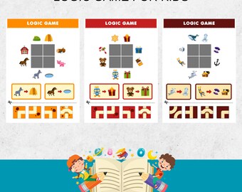 Logic game for kids. Cut and glue paper game. Printable 10 pages.