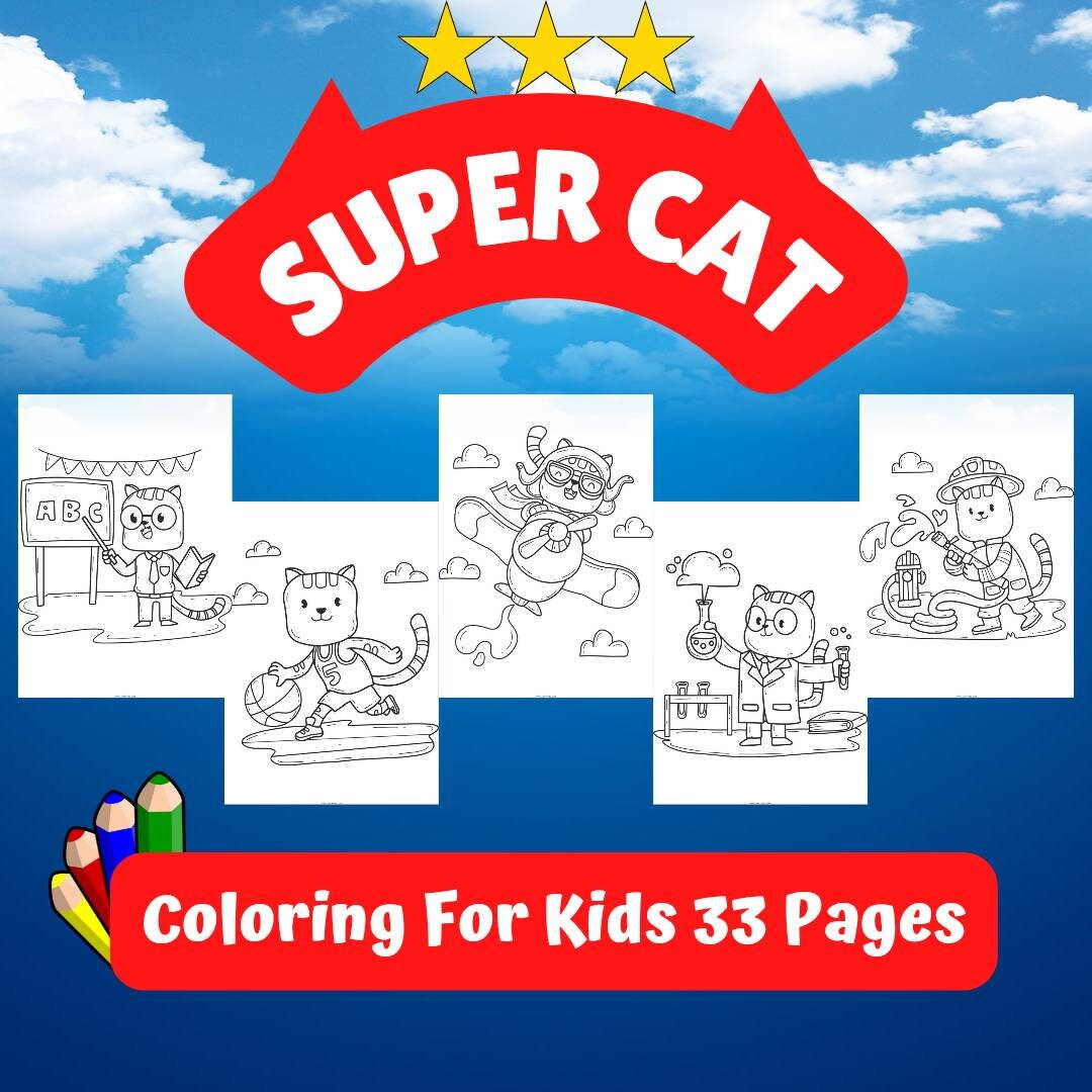 Super Cat Coloring for Kids Coloring Books Coloring 33 - Etsy