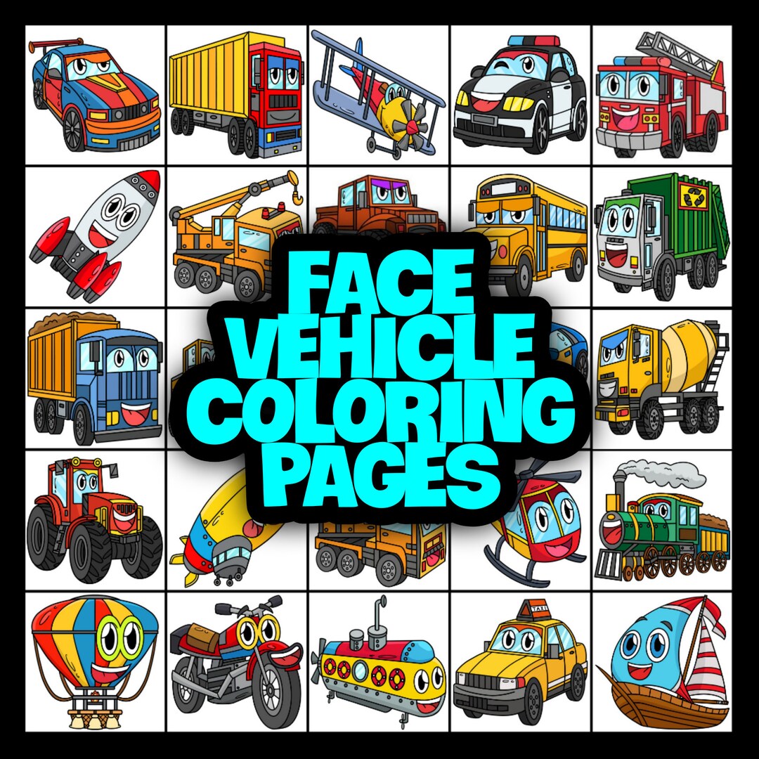 Face Vehicle Coloring 25 Pages. - Etsy
