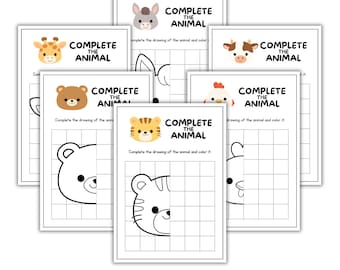 Complete The Animals. Cute Animals Worksheet Preschool, Kindergarten, Homeschool, Complete Activity, Fine Motor Activity, Printable 15 page.