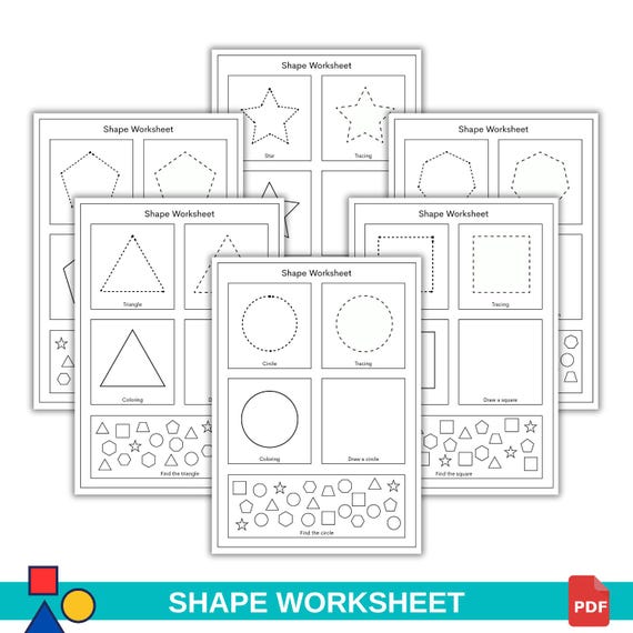 Shape Worksheet. Shape Learning. Shape Tracing. Shape Coloring. Printable 11 page. Preschool, Kindergarten, Back to School, Homeschool.