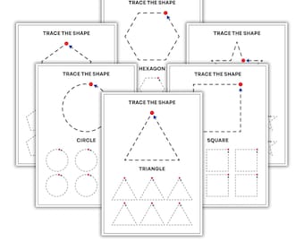 Trace The Shape. Shape Worksheet. Shape Learning. Shape Tracing. Printable 10 pages. Preschool, Kindergarten, Back to School, Homeschool.