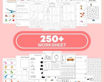 250+ Worksheet. Preschool, Back to School, Kindergarten Printable Worksheet. Alphabet, Number, Shape, Educational Activity Pages