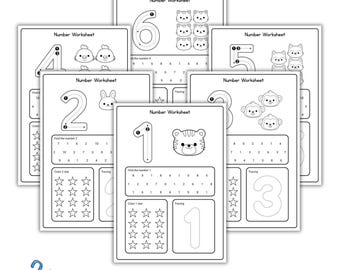 Number Worksheets. Tracing, Coloring,Preschool, Kindergarten, Back to School, Homeschool Printable 10 Pages.