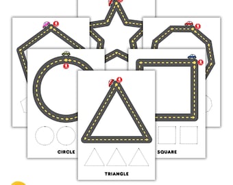 Shape Tracing Sheets With Car Theme. PDF Preschool Handwriting Practice. Kindergarten Activity. Shape Worksheet. Printable 15 Page.