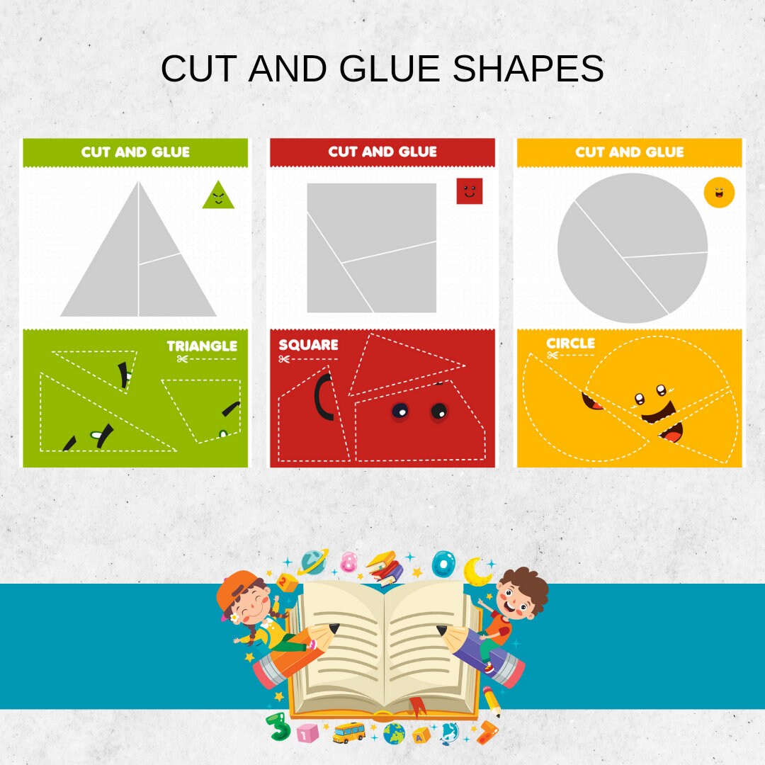 Cut and Glue Shapes 10 Pages. Preschool Educational. Kindergarten