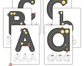 Alphabet Tracing Sheets With Car Theme. Alphabet Worksheet. Alphabet Activity. PDF Preschool Handwriting Practice. Printable 52 Page.
