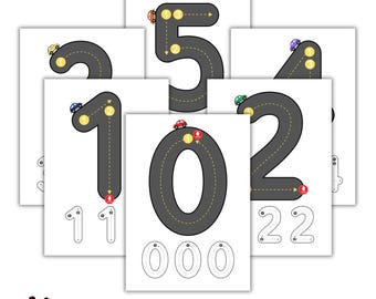 Number Tracing Sheets With Car Theme. PDF Preschool Handwriting Practice. Kindergarten Activity. Numbers Worksheet. Printable 10 Page.
