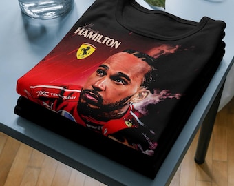Bootleg Style Halftone Lewis Hamilton Ferrari Graphic Tee: Formula One F1 Motorsport T-Shirt