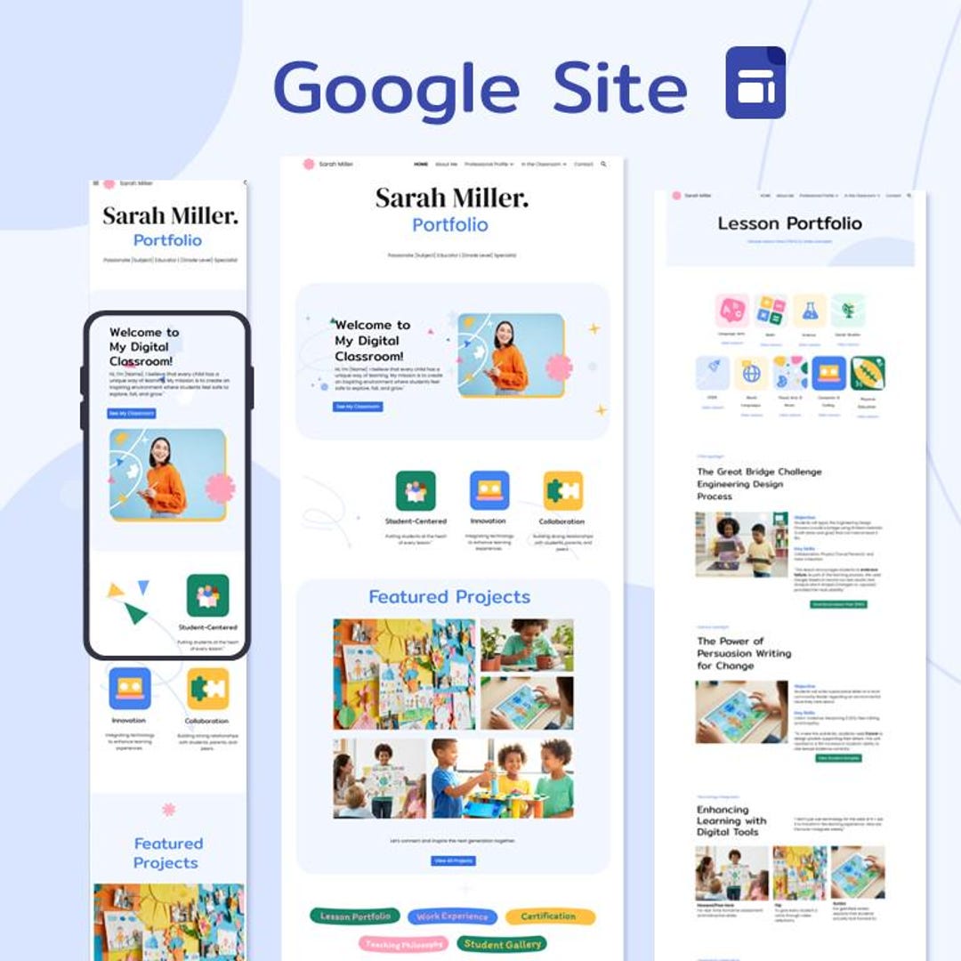 Google Sites Teacher Portfolio Template | Modern Digital Resume Website ...