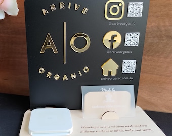 Solid Black Social Media & Square Reader Holder Stand (Acrylic and Wood) - Personalisable