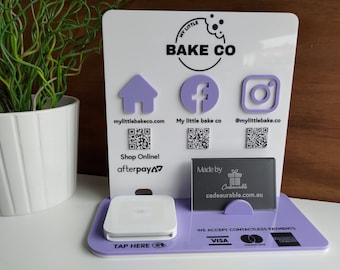 Solid White Social Media & Square Reader Holder Stand (All Acrylic) - Personalisable