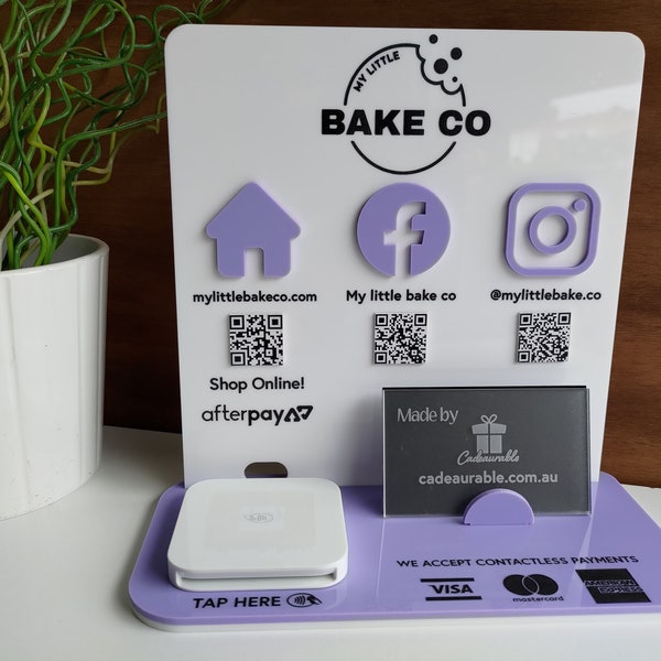 Solid White Social Media & Square Reader Holder Stand (All Acrylic) - Personalisable