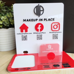 Effen witte houder voor sociale media en Shopify (geheel van acryl) - personaliseerbaar