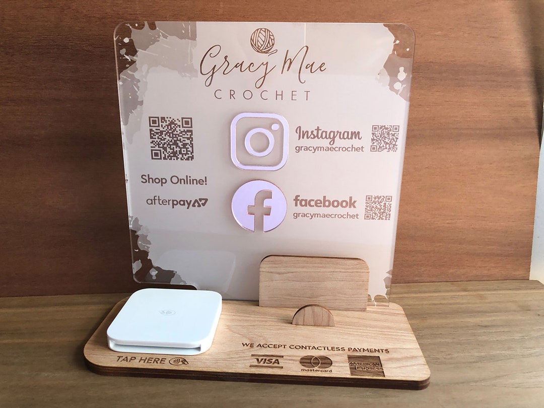 Social Media & Square Reader Holder Stand acrylic and Wood