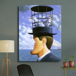 Rene Magritte Tela Arte de Parede Espelho Rosto Pombas Chapéu Gaiola Mar Rene Reprodução Arte de Parede Rene Magritte Presente Decoração Pedernal Impressão CANVAS