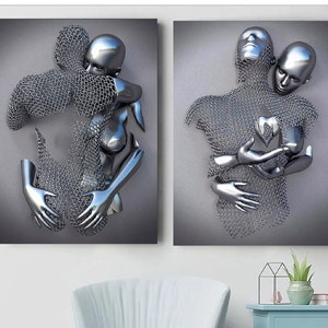 Set Of 2 Love 3D Effect Canvas Pictures Prints Gift Flowers Modern Designs Artwork Love Wall Decor Home Office Living Room Canvas Home Decor