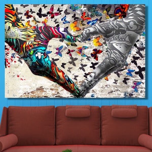 Banksy Canvas Wall Art Love Canvas Print Art,Banksy Canvas Wall Art,Graffiti Street Art,Banksy Canvas Home Street art Love hearts wall art
