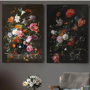 Set Of 2 Butterfly of Flowers by Jan Davidsz de Heem Canvas Wall Art Dutch Life Jan Davidsz Flowers Poster Jan Davidsz Giclee Gift Flowers