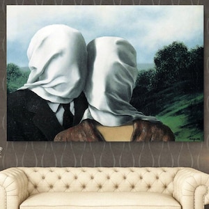 Rene Magritte Canvas Wall Art Lovers by Rene Reproduction Wall art Rene Magritte Gift Decor Surrealism Canvas Print Magritte Couple CANVAS