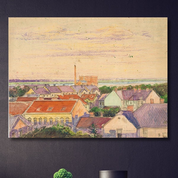 Uitzicht op de stad door Egon Schielecf Canvas Wall Art Gallery Verpakt Giclee Print Art Wall Decor Eetkamer Decor Cadeau voor Schielecf Home canvas