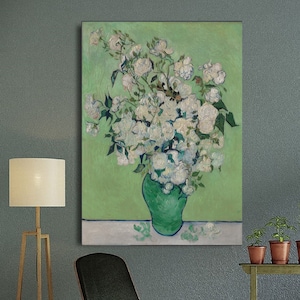 Rosas de Van Gogh 1890 Lienzo Arte de pared Rosas Arte de pared de oficina Póster de Vincent Van Gogh Arte de pared de galería de Van Gogh Museo Exposición Regalo Rosas