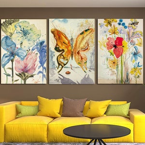 3 Piece Set Salvador Dali Exhibition,Salvador Dali Fleurs Print,Dali Flowers Poster,Wildflower Print, Surrealism art,Salvador Dali CANVAS