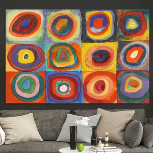 Kandinsky Color Study Canvas Wall Art Squares with Concentric Circles Wall Art Print,Kandinsky Reproduction Modern Wall Art,Kandinsky Poster