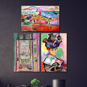 Juego de 3 lienzos de Henri Matisse para pared, arte mural La ventana abierta, póster de Henri Matisse, arte mural de galería Matisse, obra de arte de Matisse, paisaje