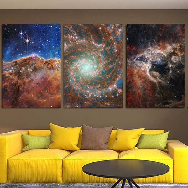 NASA James Webb Space Telescope Images Set of 3 Poster Cosmic Tarantula,Phantom Galaxy Poster Canvas Wall Art Landscape of Star Birth