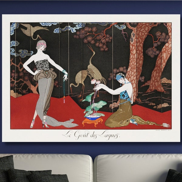 Le Gout des Laques (1920) fashion illustration in high resolution by George Barbier Canvas Wall Art home decor Japanese canvas wall art