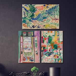 Juego de 3 lienzos de Henri Matisse para pared, arte mural La ventana abierta, póster de Henri Matisse, arte mural de galería Matisse, obra de arte de Matisse, paisaje