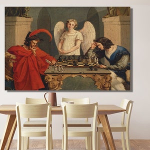 Faust And Mephistopheles Playing Chess Canvas Frederich August Moritz Faust And Mephistopheles Playing Chess Abstract Wall Art Home Decor