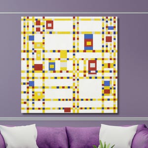 Broadway Boogie Woogie van Piet Mondriaan canvas muurkunst – abstracte geometrische print, moderne kleurblokschildering voor kantoor- of huisdecoratie