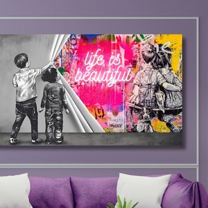 Life is Beautiful Canvas Print Art Banksy Wall Art,Graffiti Street Art,Banksy Canvas Home Decor,Banksy Living Room Decor,Wall Decor Graffiti