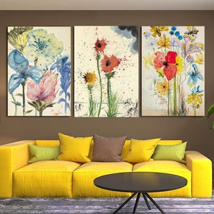 3 Piece Set Salvador Dali Exhibition,Salvador Dali Fleurs Print,Dali Flowers Poster,Wildflower Print, Surrealism art,Salvador Dali CANVAS