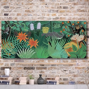 Panoramic Henri Rousseau Canvas Wall Art The Equatorial Jungle Wall Art,Nature Wall Art,Forest in Fog Print, Minimalist Wall Art Gift Decor