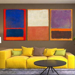 Juego de 3 lienzos de Mark Rothko para pared, impresiones de Rothko, arte de pared moderno, arte de pared de Rothko, impresiones de Mark Rothko, pintura de Mark Rothko, museo Rothko