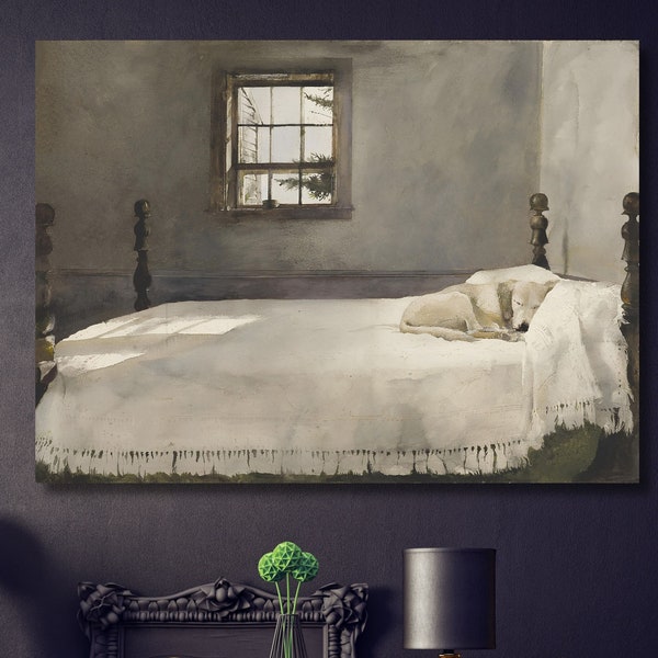 Master Bedroom Dog Sleeping in Bed By Andrew Wyeth Canvas Wall Art Andrew Wyeth Dinning Room Wyeth Decor Andrew Wyeth Wall Art home decor