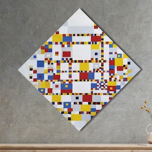 Piet Mondriaan Victory Boogie Woogie canvas muurkunst – abstracte geometrische schilderkunst, moderne kleurrijke print voor decoratie thuis of op kantoor