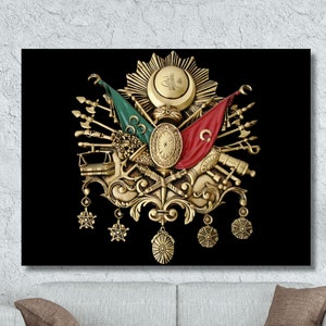 Ottoman monogram canvas Wall Art painting,crescent and star,canvas painting,Ottoman Symbol, ottoman coat of arms canvas wall decor Eid Gifts