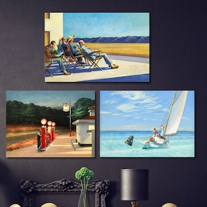 &quot;3er Set Edward Hopper &quot;&quot;Rooms by the Sea&quot;&quot; Poster Edward Hopper Print Hopper Wandkunst Edward Hopper Ausstellungsdruck Hopper Leinwand Wandkunst.&quot;