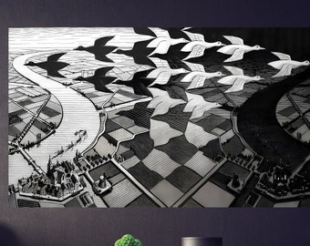 M C エッシャー、昼と夜、1938 年、カタログ番号 303、グラフィックス