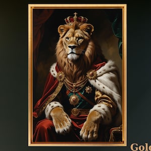 Royal Lion Portrait Canvas Wall Art Historical Animal Print Majestic King of Jungle Regal Animal Decor for Office, Study or Living Room Gift