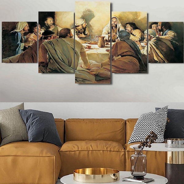 Laatste Avondmaal Canvas Wall Art 5 stuks Balance Panel Laatste Avondmaal Het Laatste Avondmaal Schilderij Christelijke Muurkunst Jezus Foto Ingelijst Decor Cadeau